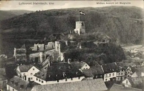 Ak Heimbach in der Eifel, Mittlere Ansicht mit Burgruine