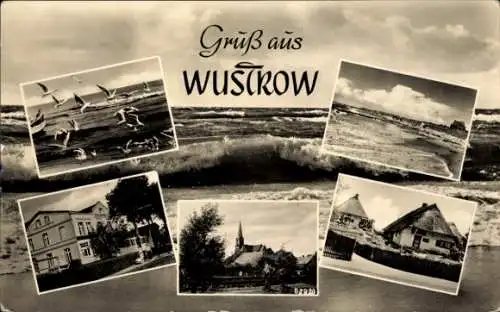 Ak Ostseebad Wustrow Fischland, Wellengang, Kirche, Reetdachhäuser
