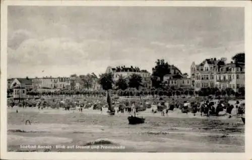 Ak Ostseebad Bansin auf Usedom, Seebad  Strand und Promenade, historische Aufnahme, viele Badende