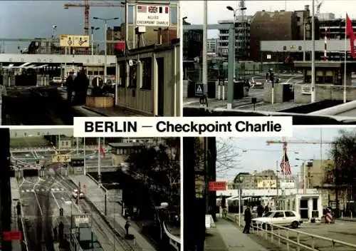 Ak Berlin Kreuzberg , Checkpoint Charlie, Alliierten Kontrollpunkt, Verkehrskontrolle, Flaggen...