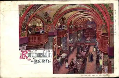 Ak Bern Stadt Kanton Bern, Berg Gurten, Rornhauskeller, Empfangsraum, Personen bei Tisch, blüh...