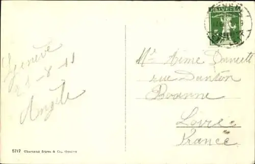 Ak Genf Stadt Schweiz, Schiff im Hafen, Quai du Mont-Blanc, Stadtansicht, Berge im Hintergrund