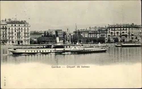 Ak Genève Genf Schweiz, Schiff auf dem Genfersee, schöne Uferpromenade, historische Gebäude