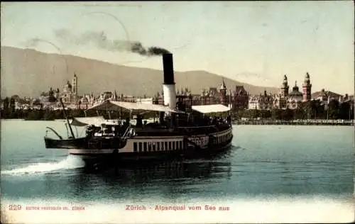 Ak Zürich Stadt Schweiz, Dampfschiff auf dem Zürichersee, Stadtansicht im Hintergrund