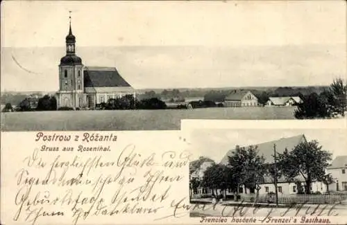 Ak Rosenthal Oberlausitz, Kirche, Frenzels Gasthaus