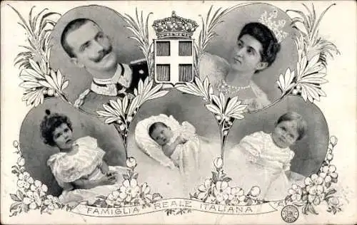 Ak König Viktor Emanuel III von Italien, Elena von Montenegro, Kinder, Portrait