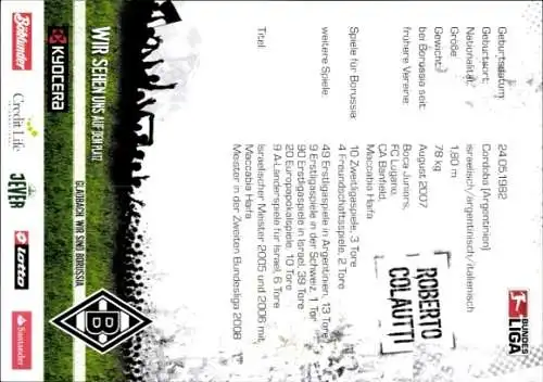 Autogrammkarte Fußballer Roberto Colautti, Borussia Mönchengladbach, Autogramm