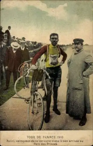 CPA Tour de France 1910, Azini, vainqueur de la derniere etape a son arrivee au Parc des Princes
