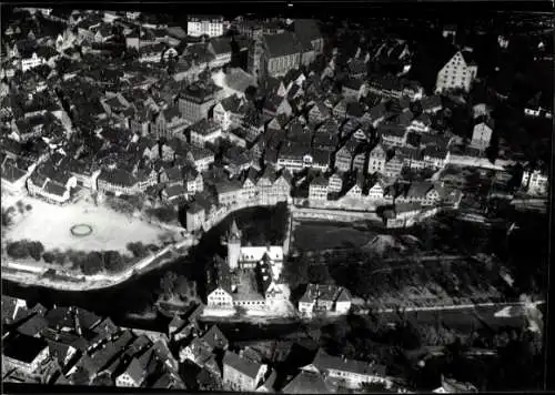 Ak Schwäbisch Hall in Württemberg, Stadt Schwäbisch Hall von oben, Fluss Kocher, Comburg