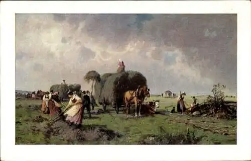 Künstler Ak Heuernte, Bauern bei der Feldarbeit