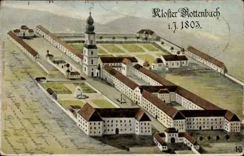 Künstler Ak Rottenbuch in Oberbayern, Kloster im Jahre 1803