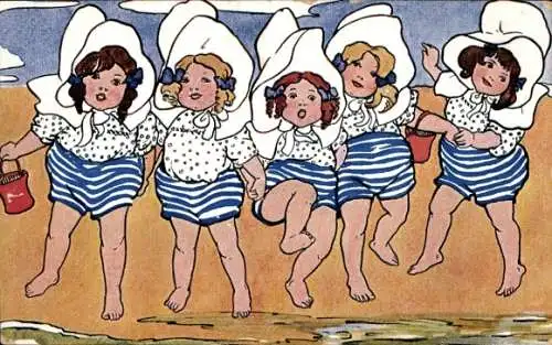 Ak Tanzende Mädchen am Strand, Eimer