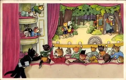 Ak Vermenschlichte Tiere, Katzen im Theater