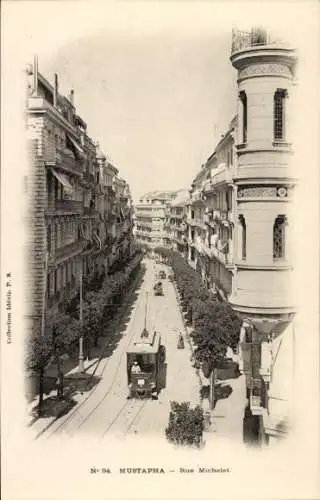 Ak Mustapha Algerien, Rue Michelet, Straßenbahn