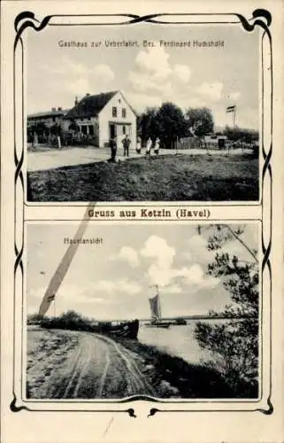 Ak Ketzin an der Havel, Gasthaus zur Überfahrt, Havelansicht