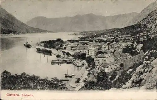 Ak Kotor Cattaro Montenegro, Südseite der Bucht, Panorama
