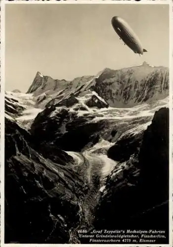 Ak Grindelwald Kanton Bern, Luftschiff Graf Zeppelin, LZ 127, Hochalpen Fahrten, Eismeer
