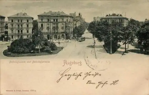 Ak Augsburg in Schwaben, Bahnhofsplatz, Bahnhofstraße