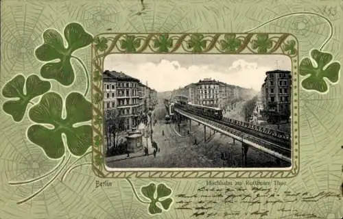 Präge Passepartout Ak Berlin Kreuzberg, Hochbahn am Kottbusser Tor