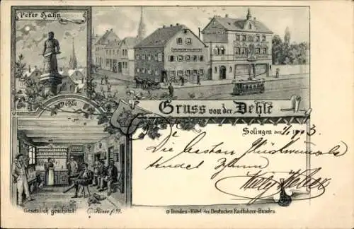 Litho Solingen im Bergischen Land, Dehle, Peter-Hahn-Denkmal