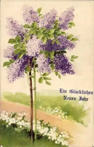 Ak Fröhliches Neujahr, blühender Flieder
