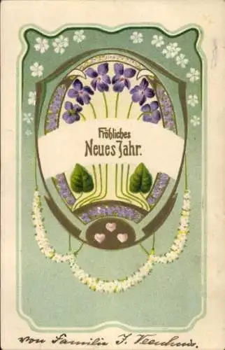 Präge Passepartout Ak Glückwunsch Neujahr, Blumen