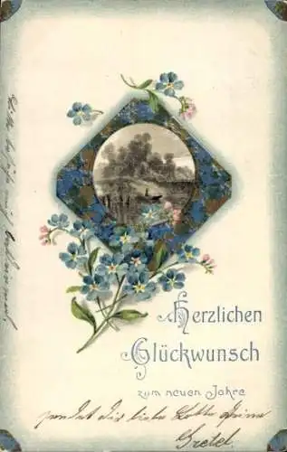Präge Ak Glückwunsch Neujahr, Vergissmeinnicht