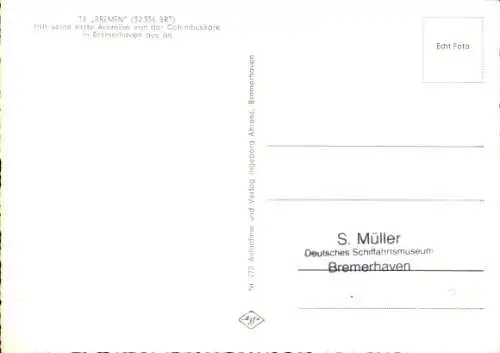 Ak Bremerhaven, Passagierschiff TS BREMEN liegt an der Columbuskaje in Bremerhaven