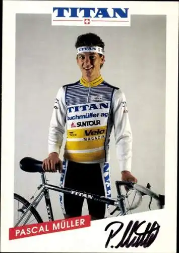 Ak Radrennfahrer Pascal Müller, Reklame, Autogramm