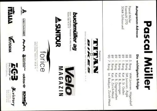 Ak Radrennfahrer Pascal Müller, Reklame, Autogramm