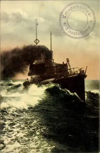 Ak Deutsches Kriegsschiff, Hochseetorpedoboot bei bewegter See in vollster Fahrt