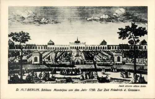 Ak Berlin, Stich, Schloss Monbijou, 1750