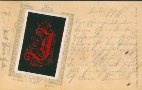 Seidenstick Buchstaben Ak Buchstabe J, in Seide gewebt