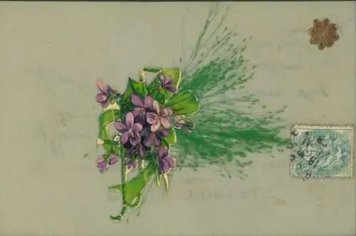 Zelluloid Ak Blumen, Echte Pflanze Kitsch