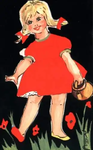 Künstler Ak Mädchen, Mohnblumen, Kanne