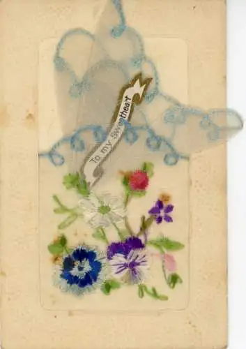 Seiden Passepartout Ak Blumen, Tuch