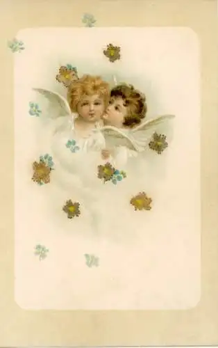 Litho Zwei Engel, Blumen
