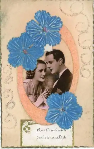 Passepartout Ak Liebespaar, Portrait, Spruch