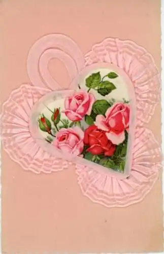 Passepartout Ak Rote Rosen, Herz