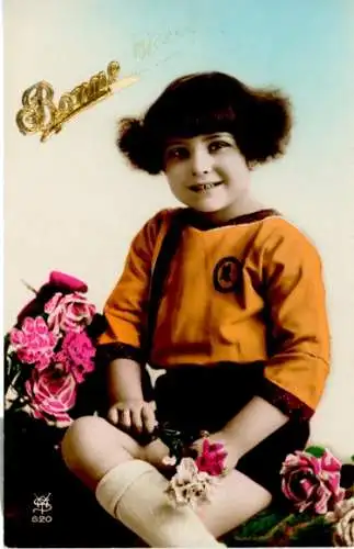 Ak Mädchen, Portrait, Rosen