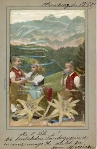 Künstler Ak Berglandschaft, Kinder in Tracht