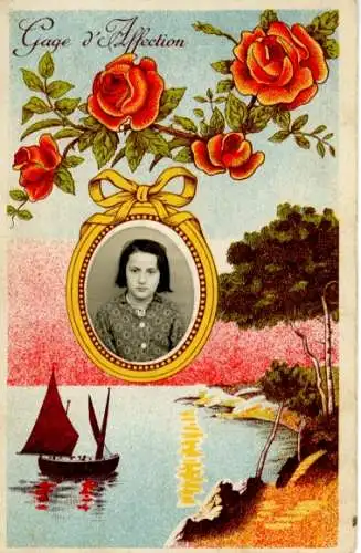 Passepartout Ak Mädchen, Portrait, Rosen