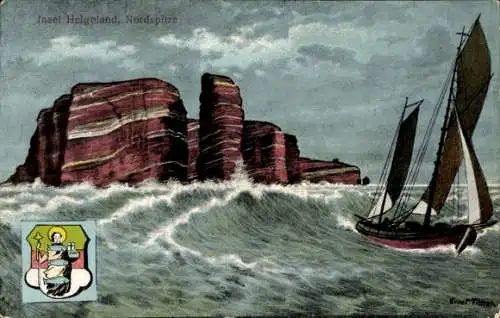 Ak Nordseeinsel Helgoland, Insel  Nordspitze, Rote Felsen, Segelschiff
