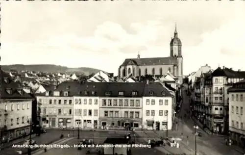 Ak Annaberg Buchholz Erzgebirge, Markt mit Annenkirche und Pöhlberg