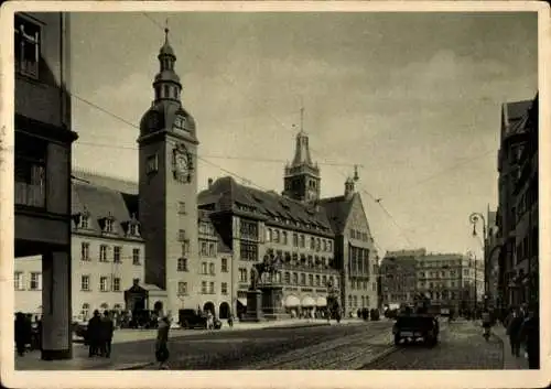 Ak Chemnitz, Chemnitzer Bauten, Rathaus am Markt, Autos