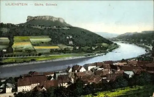 Ak Bad Schandau Sächsische Schweiz, Panorama, Lilienstein, Elbe