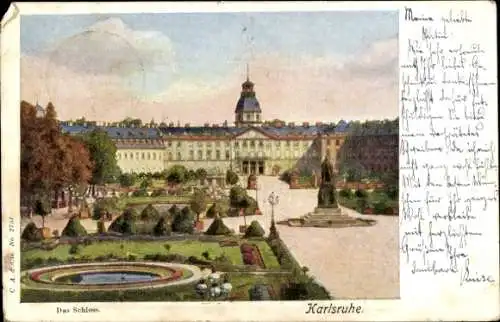 Ak Karlsruhe in Baden, Das Schloss, Gartenanlage, historische Architektur