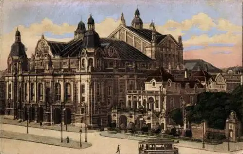 Ak Köln am Rhein, Opernhaus, beeindruckende Architektur, Bahnhof, Tram