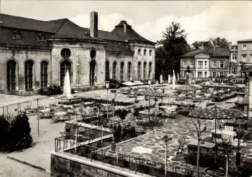 Ak Gotha in Thüringen, Orangerie, Garten mit Tischen und Stühlen, historische Gebäude, Brunnen