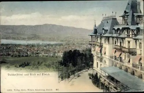 Ak Dolder Zürich Stadt Schweiz, Dolder-Hotel, Blick auf  Stadtlandschaft, Bergpanorama
